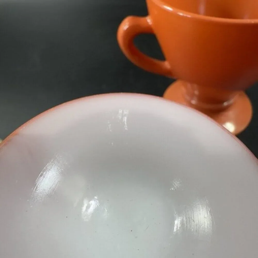 Vintage Hazel Atlas Glass Sugar And Creamer Set Marked‎ Kitchenware Orange Glaze